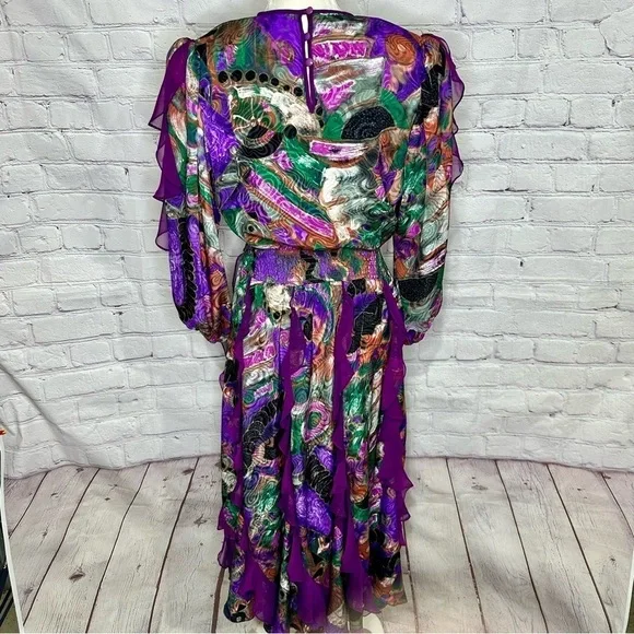 Susan Freis vintage multicolor ruffle tier abstract dress - Picture 8 of 15